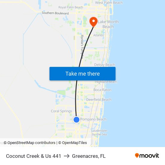 Coconut Creek & Us 441 to Greenacres, FL map