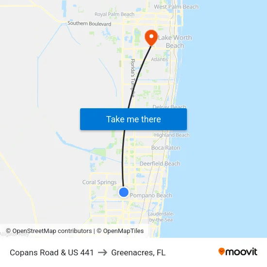 Copans Road & US 441 to Greenacres, FL map