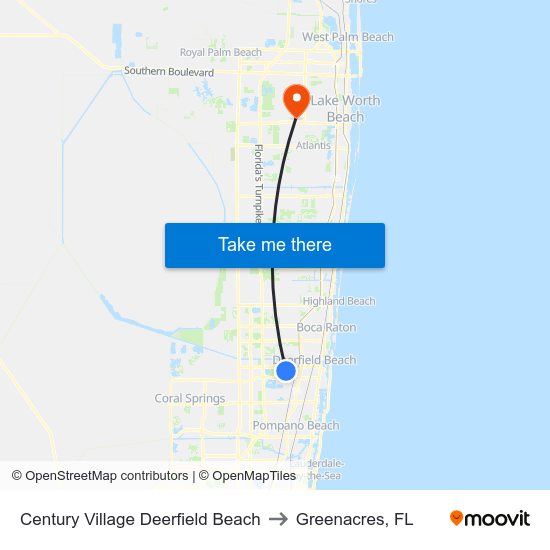 Century Village Deerfield Beach to Greenacres, FL map