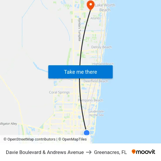 Davie Boulevard & Andrews Avenue to Greenacres, FL map