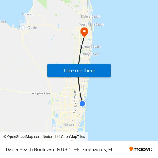 Dania Beach Boulevard & US 1 to Greenacres, FL map