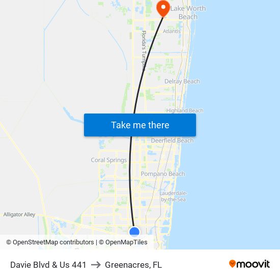 Davie Blvd & US 441 to Greenacres, FL map