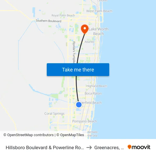 Hillsboro Boulevard & Powerline Road to Greenacres, FL map
