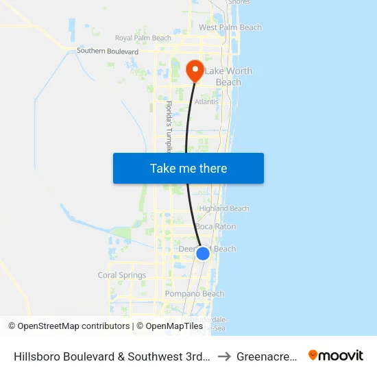 Hillsboro Boulevard & Southwest 3rd Avenue to Greenacres, FL map