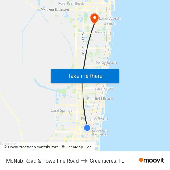McNab Road & Powerline Road to Greenacres, FL map