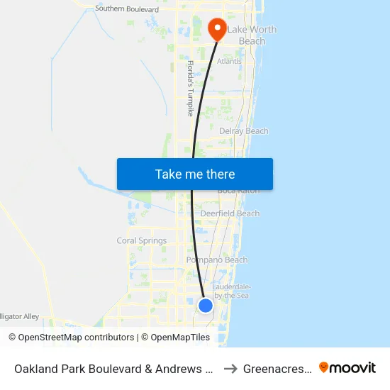 Oakland Park Boulevard & Andrews Avenue to Greenacres, FL map