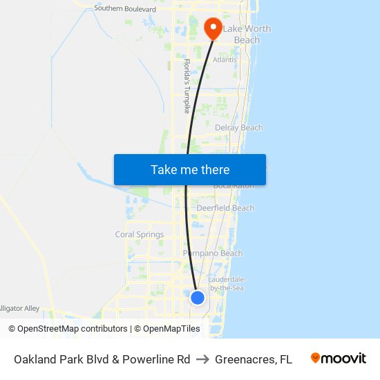 Oakland Park Blvd & Powerline Rd to Greenacres, FL map
