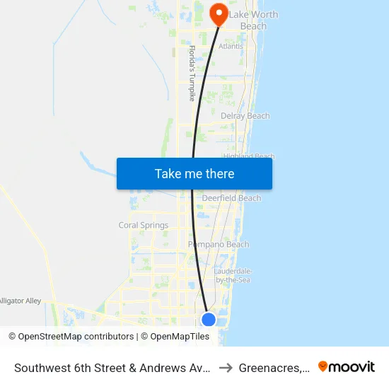 Southwest 6th Street & Andrews Avenue to Greenacres, FL map