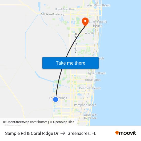 Sample Rd & Coral Ridge Dr to Greenacres, FL map