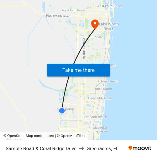 Sample Road & Coral Ridge Drive to Greenacres, FL map