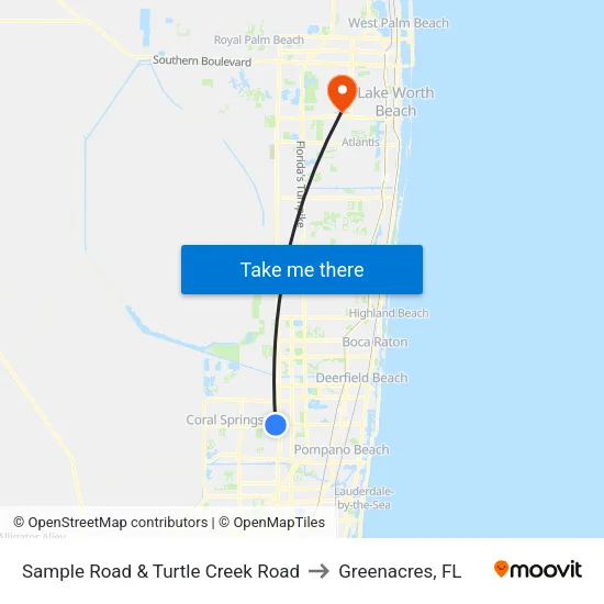 Sample Road & Turtle Creek Road to Greenacres, FL map