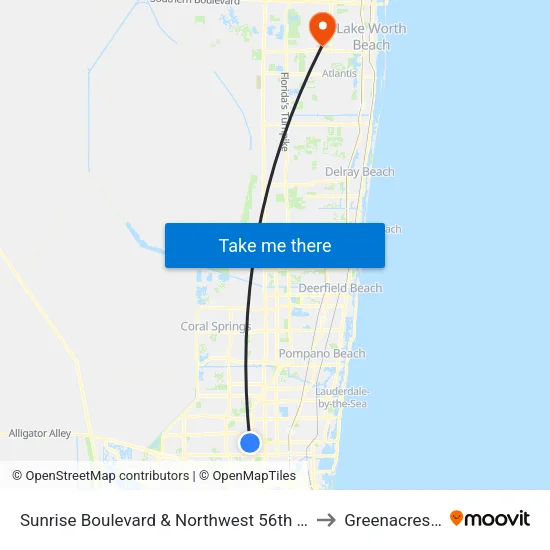 Sunrise Boulevard & Northwest 56th Avenue to Greenacres, FL map