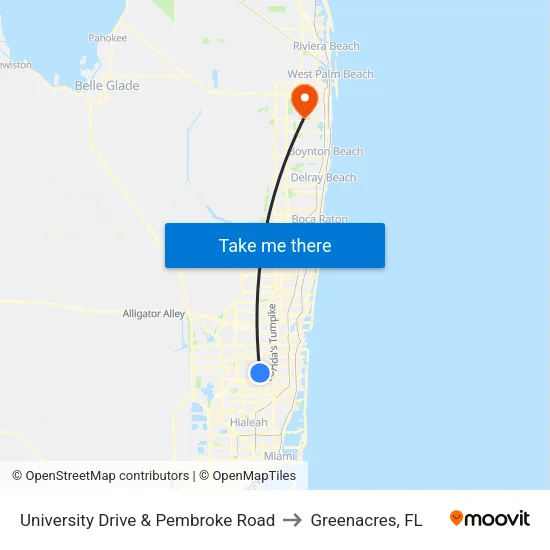 University Drive & Pembroke Road to Greenacres, FL map