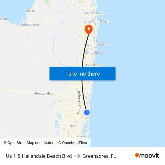 US 1 & Hallandale Beach Blvd to Greenacres, FL map