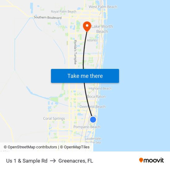 Us 1 & Sample Rd to Greenacres, FL map