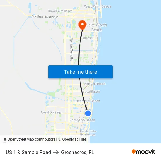 US 1 & Sample Road to Greenacres, FL map