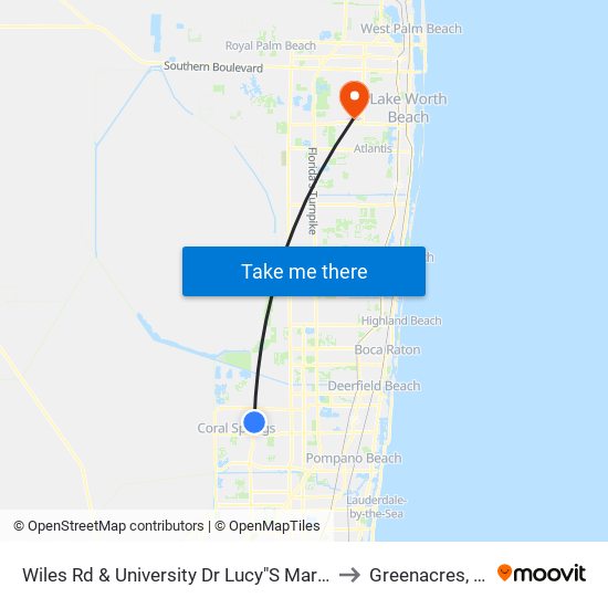 Wiles Rd & University Dr Lucy"S Market to Greenacres, FL map