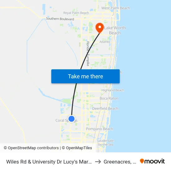 Wiles Rd & University Dr Lucy's Market to Greenacres, FL map
