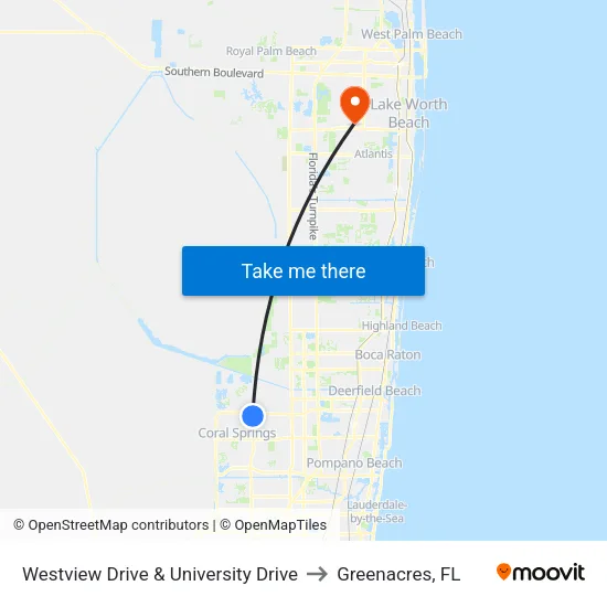 Westview Drive & University Drive to Greenacres, FL map
