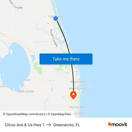 Citrus Ave & Us Hwy 1 to Greenacres, FL map