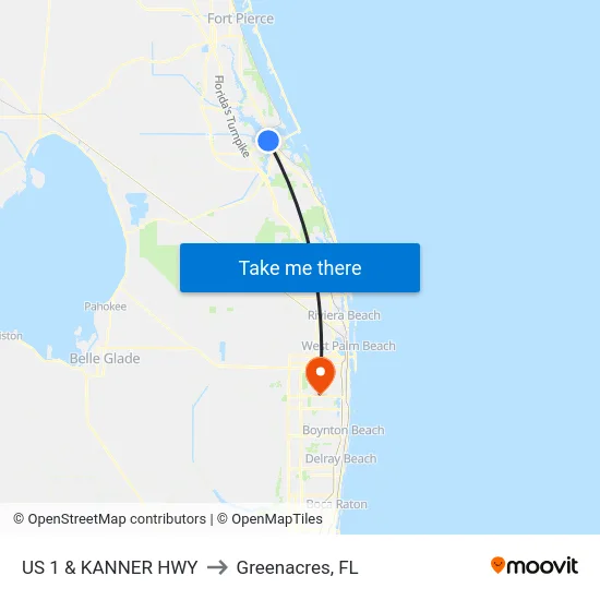 US 1 & KANNER HWY to Greenacres, FL map