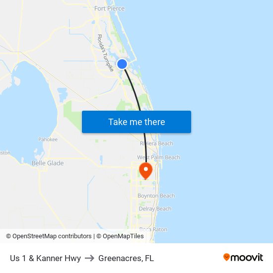 Us 1 & Kanner Hwy to Greenacres, FL map