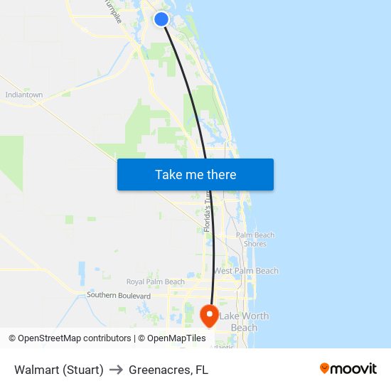 Walmart (Stuart) to Greenacres, FL map