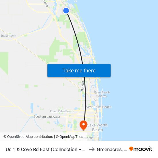 Us 1 & Cove Rd East (Connection Point) to Greenacres, FL map