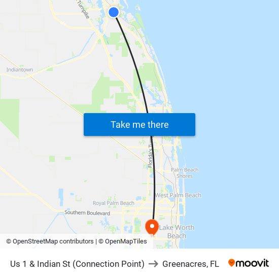 Us 1 & Indian St (Connection Point) to Greenacres, FL map