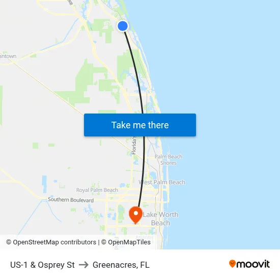 US-1 & Osprey St to Greenacres, FL map