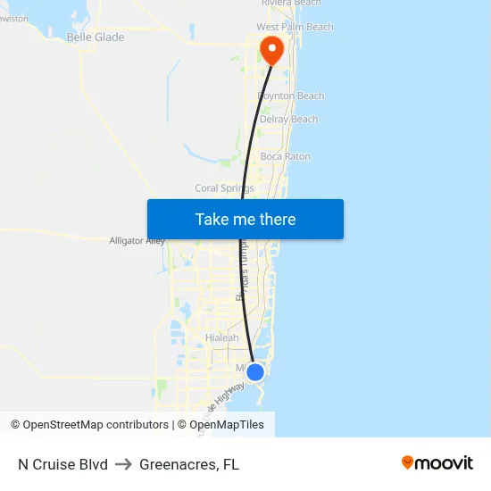 N Cruise Blvd to Greenacres, FL map