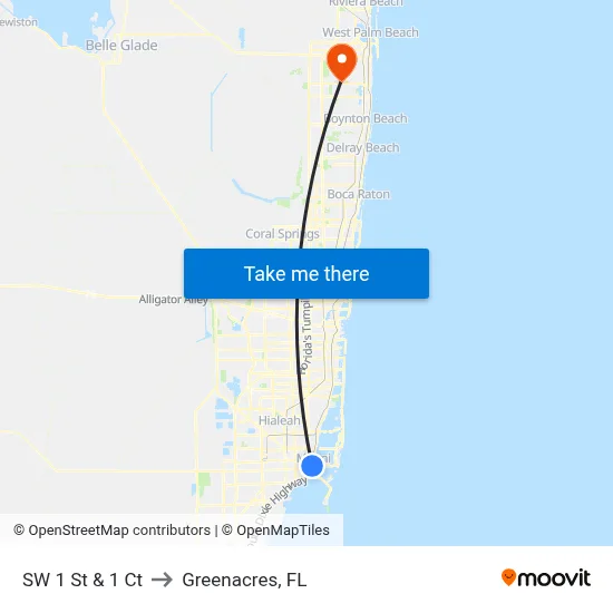SW 1 St & 1 Ct to Greenacres, FL map