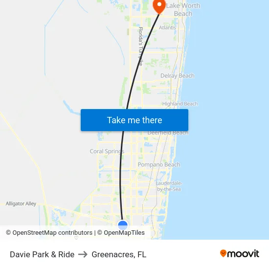 Davie Park & Ride to Greenacres, FL map