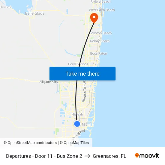 Departures - Door 11 - Bus Zone 2 to Greenacres, FL map