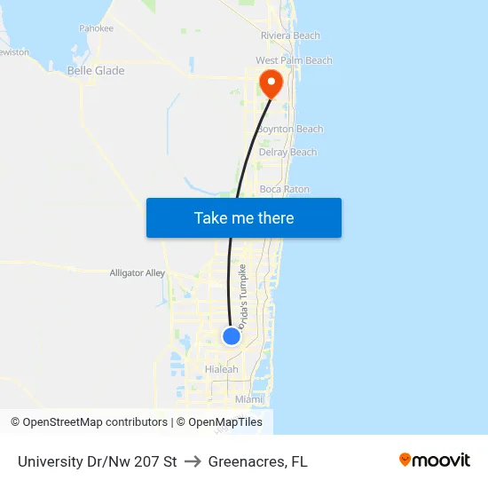 University Dr/Nw 207 St to Greenacres, FL map