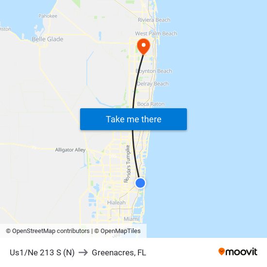 Us1/Ne 213 S (N) to Greenacres, FL map