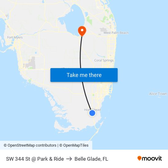 SW 344 St @ Park & Ride to Belle Glade, FL map