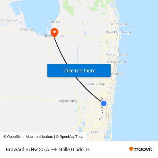 BROWARD B/NW 35 A to Belle Glade, FL map