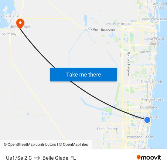 US1/SE 2 C to Belle Glade, FL map