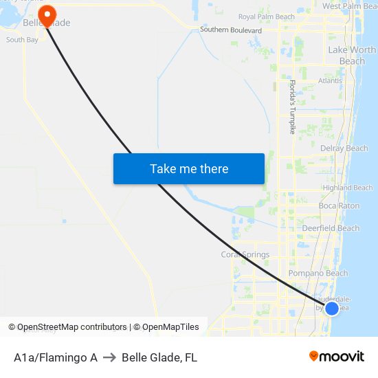 A1a/Flamingo A to Belle Glade, FL map