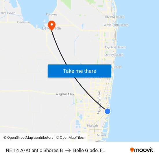 NE 14 A/ATLANTIC SHORES B to Belle Glade, FL map