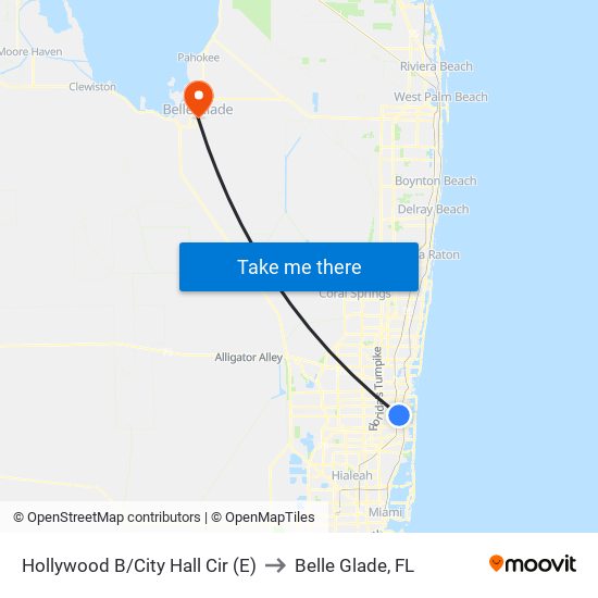 HOLLYWOOD B/CITY HALL CIR (E) to Belle Glade, FL map