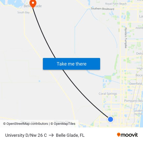 University D/Nw 26 C to Belle Glade, FL map