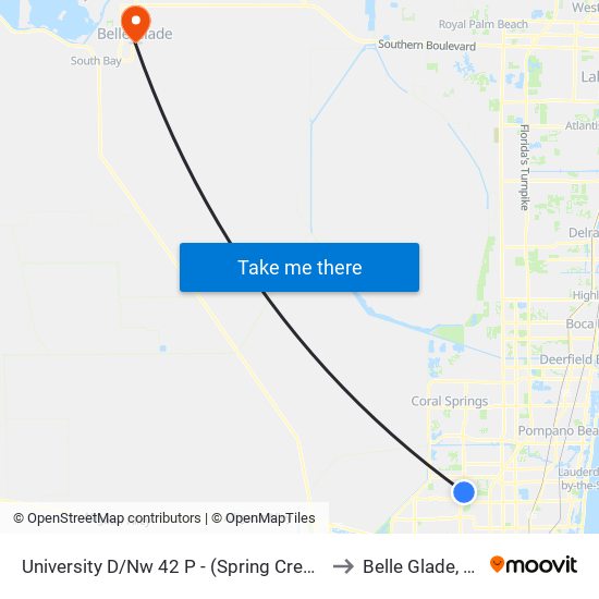 University D/Nw 42 P - (Spring Crest) to Belle Glade, FL map