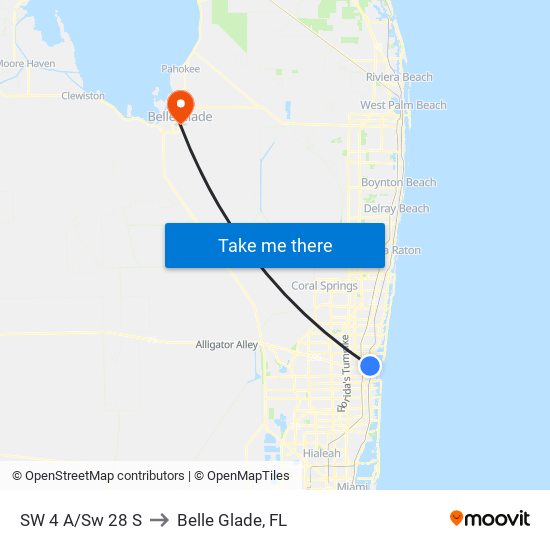 SW 4 A/Sw 28 S to Belle Glade, FL map