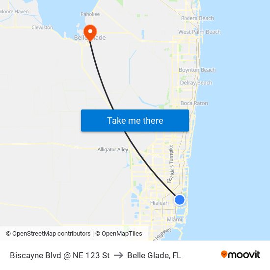 Biscayne Blvd @ NE 123 St to Belle Glade, FL map