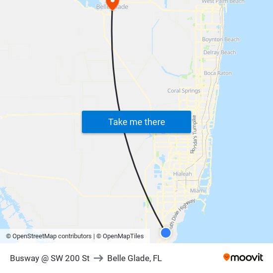 Busway @ SW 200 St to Belle Glade, FL map