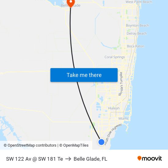 SW 122 Av @ SW 181 Te to Belle Glade, FL map