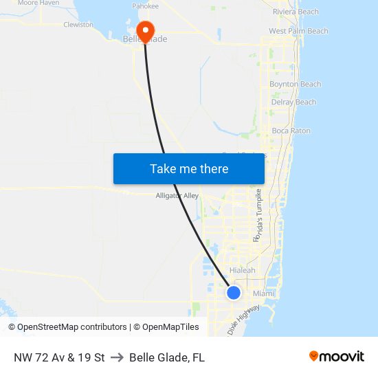 NW 72 Av & 19 St to Belle Glade, FL map