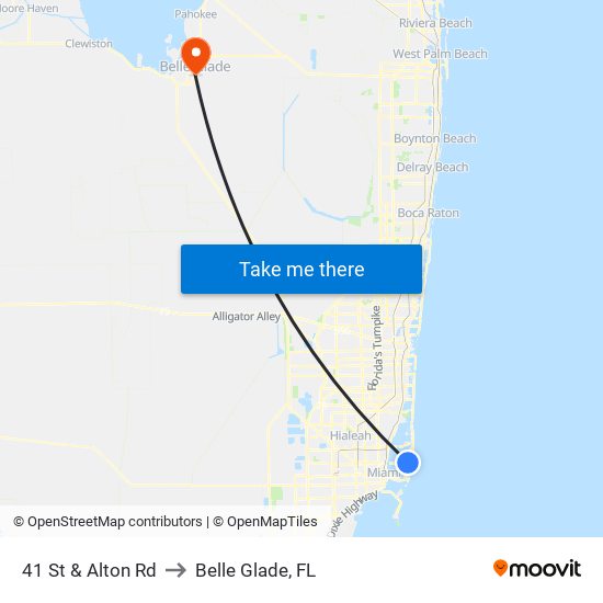 41 St & Alton Rd to Belle Glade, FL map